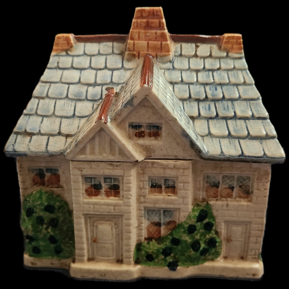 Charming Ceramic House Figurine - Blue and Green